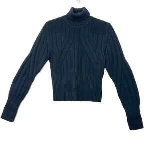Karen Millen Funnel Neck Ribbed Knit Wool Sweater Quiet Luxury Minimalist